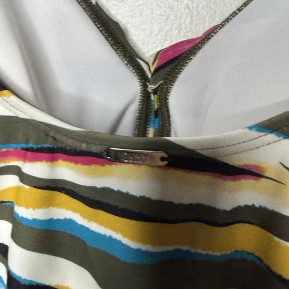 DKNY Zebra Multicolor Stripe Ruffle One Piece Swimsuit Women's 12 Swimming Suit - Picture 7 of 13